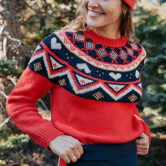 Marine Layer Archive Alpine Sweater Fair Isle Wool Pullover Red Rainbow NWT XS - Picture 2 of 9